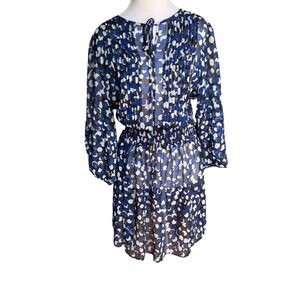 Tommy Hilfiger Blue White Dot Chiffon Smocked‎ Waist Mini Dress Womens 8